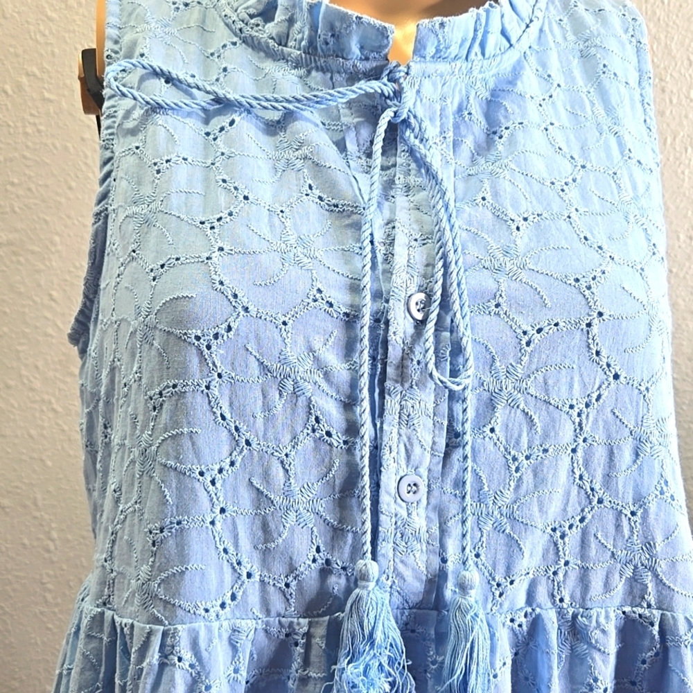 Blue Sleeveless Mock Neck Sundress - Picture 2 of 4